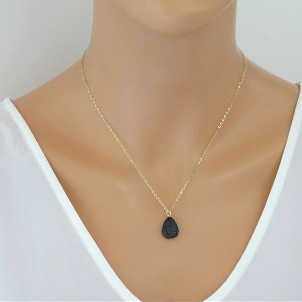 Lava Rock Stone Diffuser Teardrop Necklace